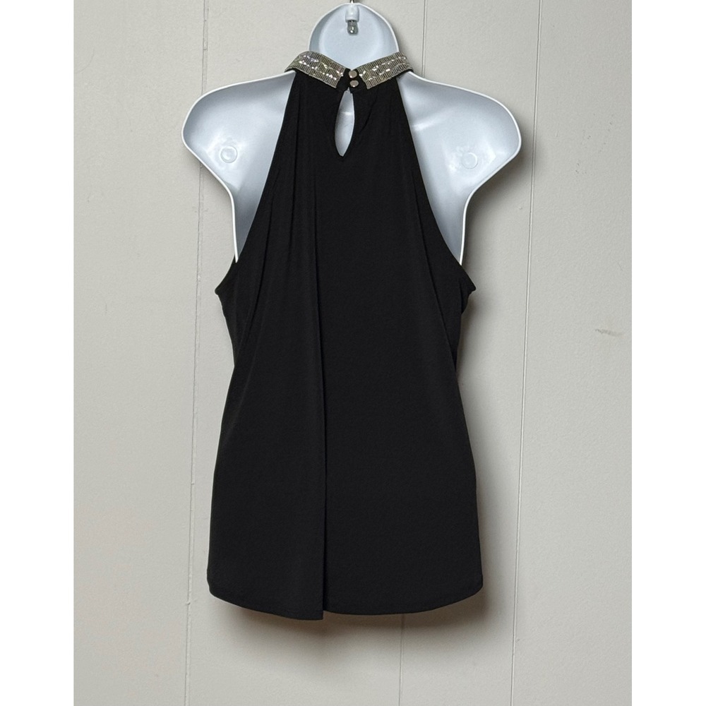 NWT Cable & Gauge Women's Halter Top Jet Black Silver Embellished Neck Sz Medium - Picture 2 of 9